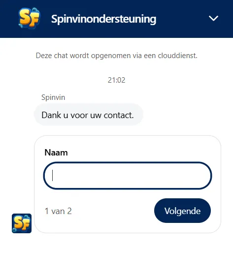 SpinFin Casino klantenservice met live chat ondersteuning