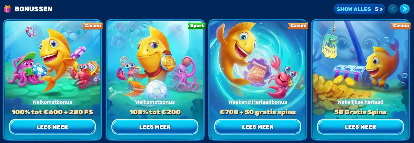 Actuele casino promoties en bonuscodes bij SpinFin Casino